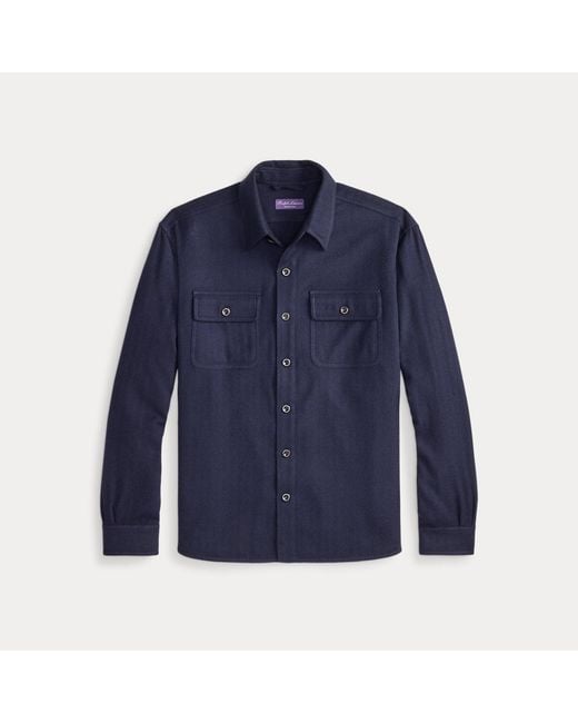 Ralph Lauren Blue Cotton-Cashmere Herringbone Shirt for men