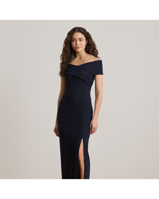 Ralph Lauren Blue Faille Off-The-Shoulder Gown