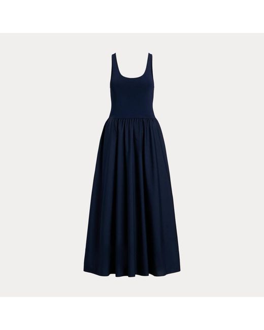 Ralph Lauren Blue Shirred Fit-and-flare Dress