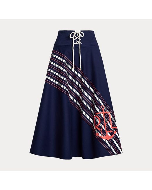 Gonna media in twill con lacci di Ralph Lauren in Blue