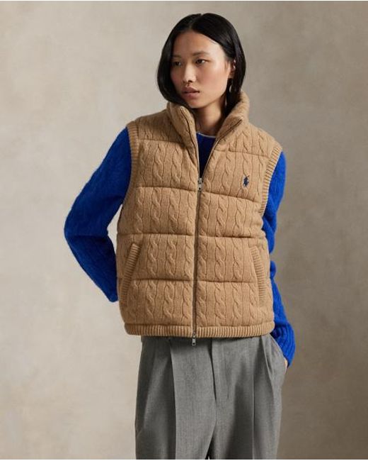 Polo Ralph Lauren Wol-Kasjmier Bodywarmer Met Kabelbreisel in het Brown
