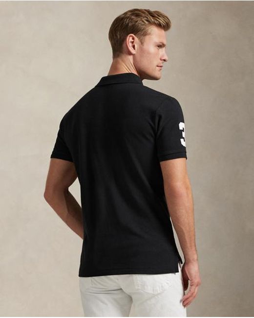 Polo Ralph Lauren Black Custom Slim Fit Big Pony Mesh Polo Shirt for men