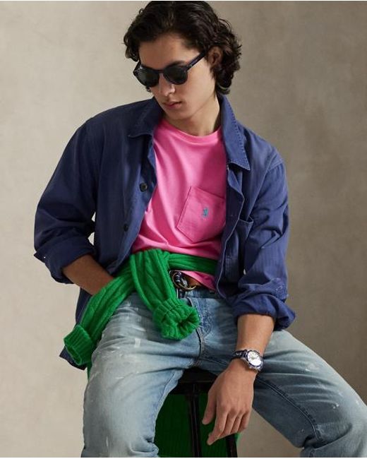 Polo Ralph Lauren Pink Custom Slim Fit Jersey Crewneck T-Shirt for men