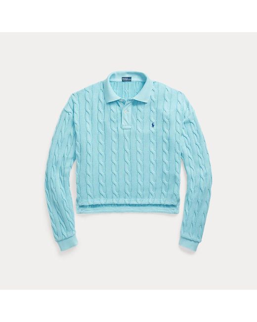 Polo Ralph Lauren Blue Cable Cotton Long-sleeve Polo Shirt
