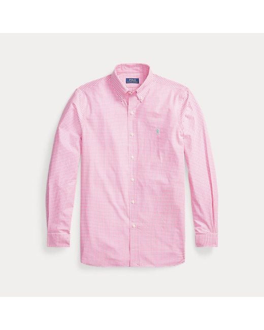 Polo Ralph Lauren Pink Custom Fit Gingham Stretch Poplin Shirt for men