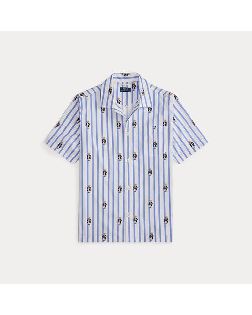Polo Ralph Lauren Blue Polo Bear Striped Poplin Pyjama Shirt for men