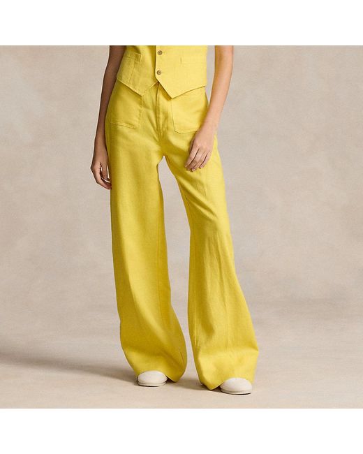 Ralph Lauren Yellow Leinenhose mit weitem ausgestelltem Bein