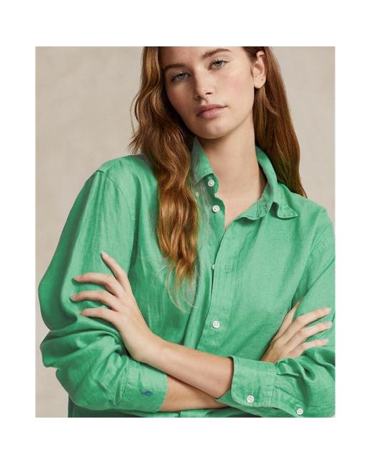 Polo Ralph Lauren Oversized Linnen Overhemd in het Green