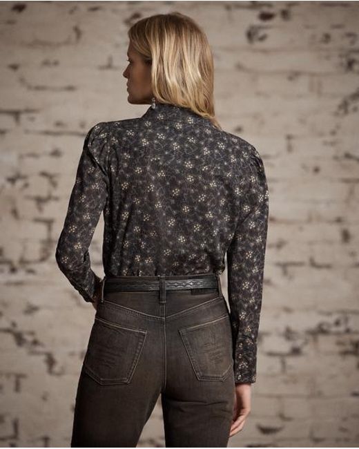 RRL Black Floral-Print Cotton Western Shirt