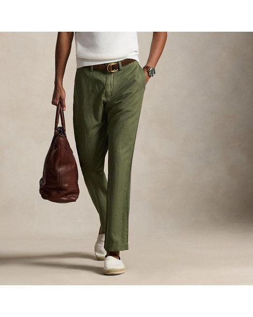 Polo Ralph Lauren Green Bedford Classic Fit Linen-Cotton Trouser for men