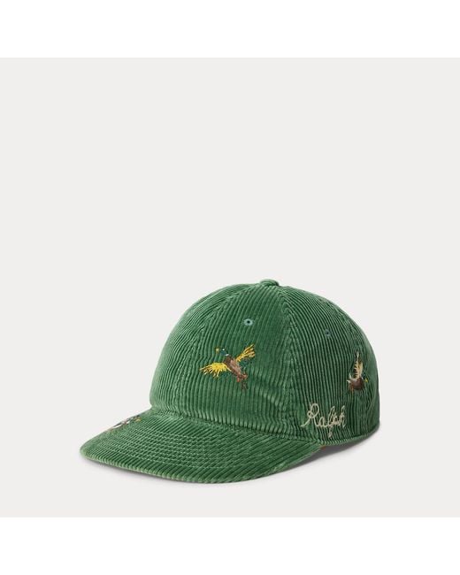 Polo Ralph Lauren Green Duck-Embroidered Corduroy Ball Cap for men