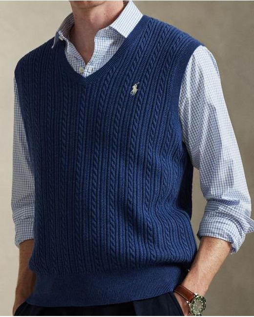 Polo Ralph Lauren Blue Cable-Knit Cotton Sleeveless Jumper for men