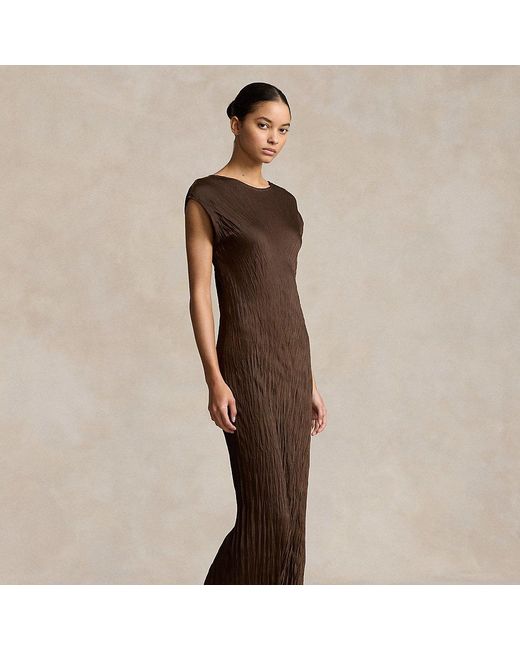 Ralph Lauren Brown Crinkled Satin Gown