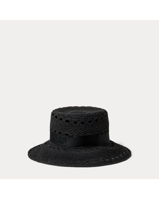 Ralph Lauren Black Crocheted Straw Bucket Hat