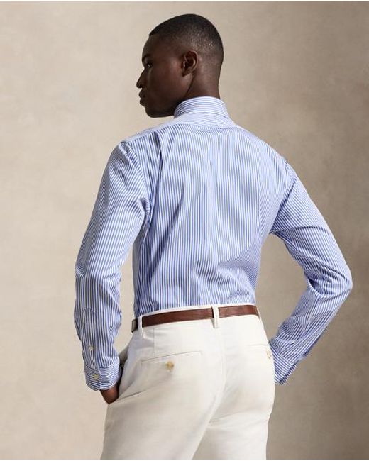 Polo Ralph Lauren Blue Custom Fit Striped Poplin Shirt for men