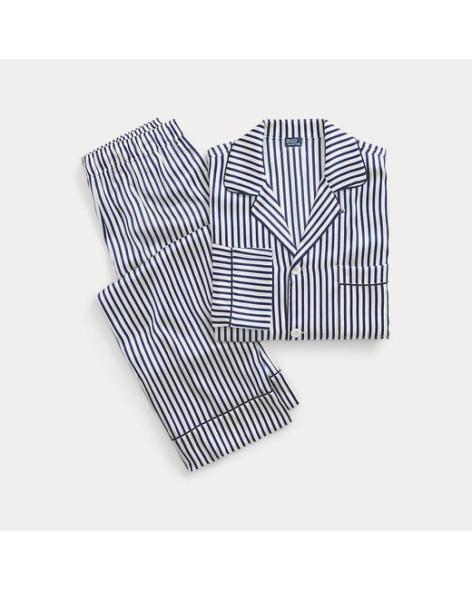 Polo Ralph Lauren Blue Striped Stretch Silk Long-sleeve Pj Set