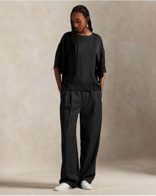 Polo Ralph Lauren Black Seiden-Oberteil Mit Fledermausärmeln