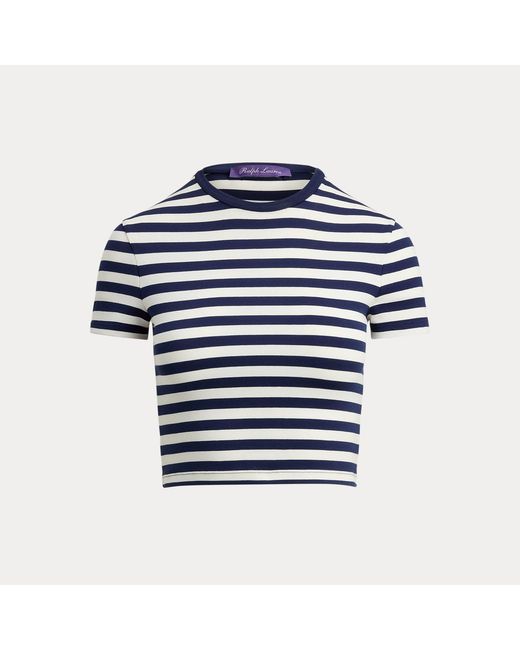 Ralph Lauren Blue Robbin Striped Jersey Cropped T-Shirt