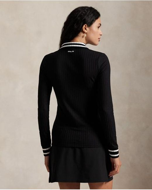 Ralph Lauren Black Slim Fit Rib-Knit Long-Sleeve Polo Shirt