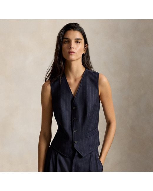 Polo Ralph Lauren Blue Pinstripe Wool Flannel Waistcoat