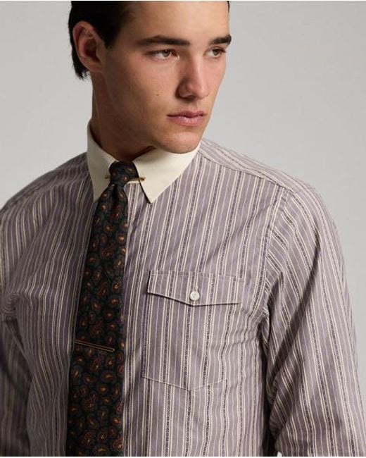 RRL Gray Slim Fit Striped Shirt for men