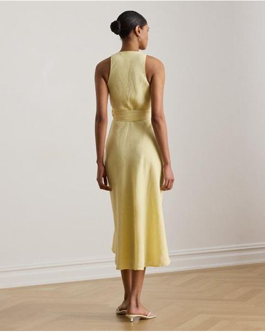 Ralph Lauren Metallic Striped Tie-Front Linen Midi Dress