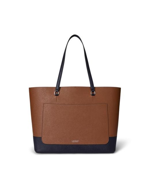 Tote Karly grande in pelle tratteggiata di Ralph Lauren in Brown