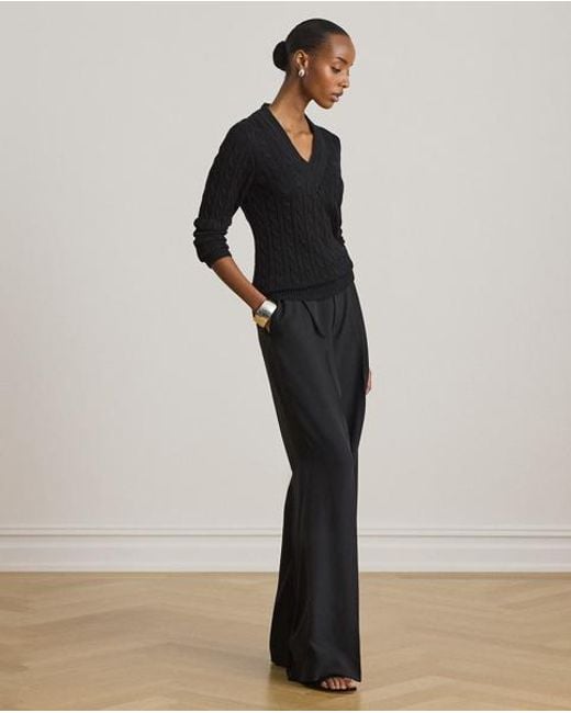 Ralph Lauren Black Double-Faced Georgette Wide-Leg Trouser