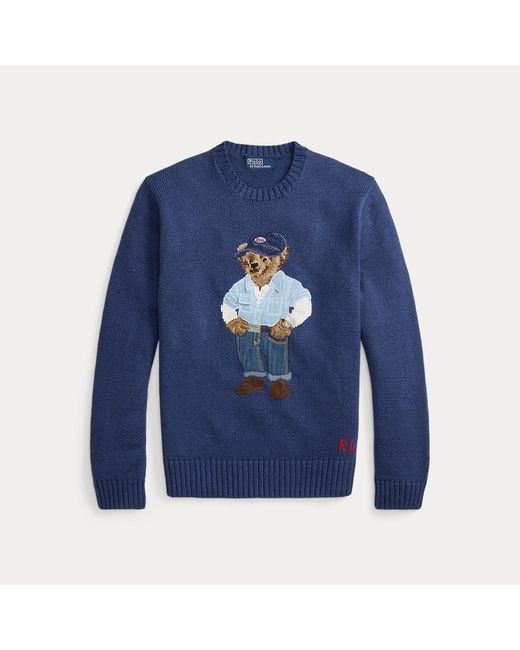Polo Ralph Lauren Blue Polo Bear Linen-Cotton Sweater for men