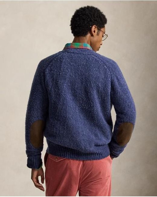 Polo Ralph Lauren Blue Suede-Patch Wool-Cashmere Cardigan for men