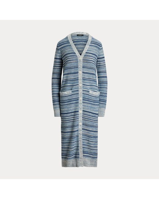 Ralph Lauren Blue Striped Linen-Cotton Cardigan