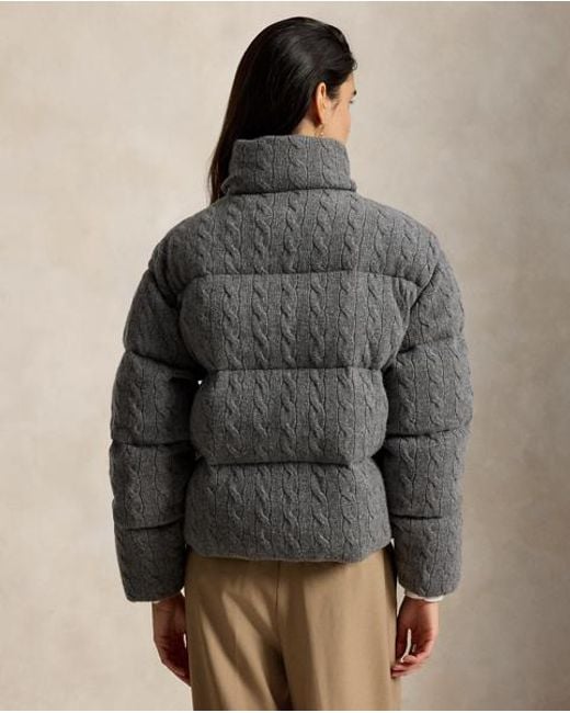 Polo Ralph Lauren Gray Cable Wool-Cashmere Puffer Jacket