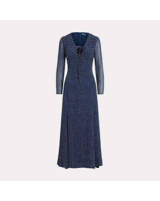 Polo Ralph Lauren Blue Geblümtes Kleid aus Knittergeorgette