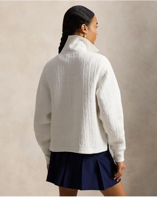 Ralph Lauren White Cable-Quilted Quarter-Zip