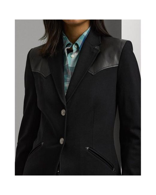 Ralph Lauren Black Faux-leather-trim Ponte Blazer