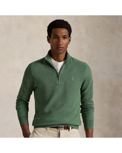 Polo Ralph Lauren Mesh-Gebreide Katoenen Trui Met Rits in het Green voor heren