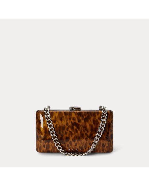 Ralph Lauren Brown Tortoiseshell Patent Small Franki Clutch