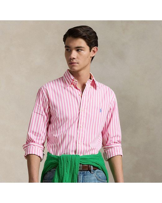 Camicia in tessuto a righe Custom-Fit di Polo Ralph Lauren in Pink da Uomo