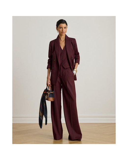 Ralph Lauren Red Wool-Blend Twill Wide-Leg Trousers