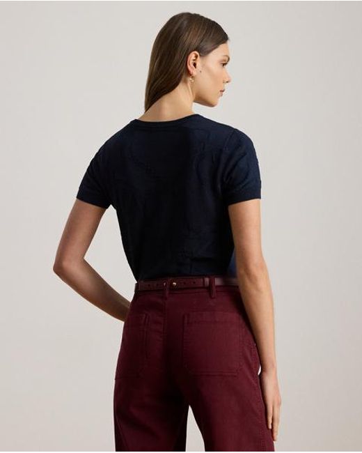 Ralph Lauren Blue Belting-Motif Short-Sleeve Jumper