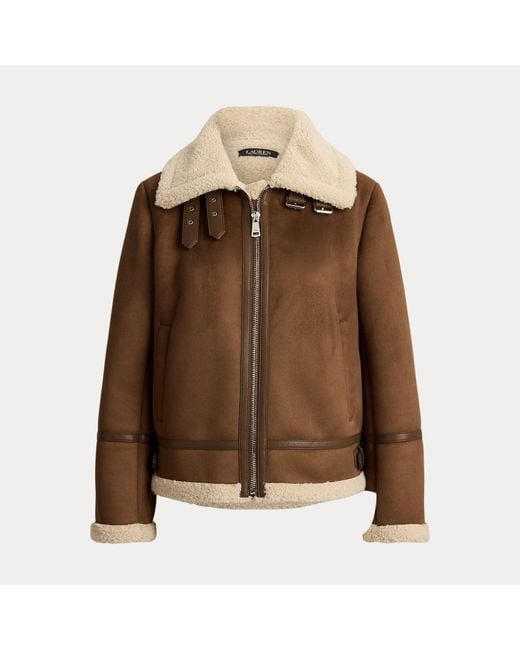Ralph Lauren Brown Buckle-Trim Faux-Suede Jacket