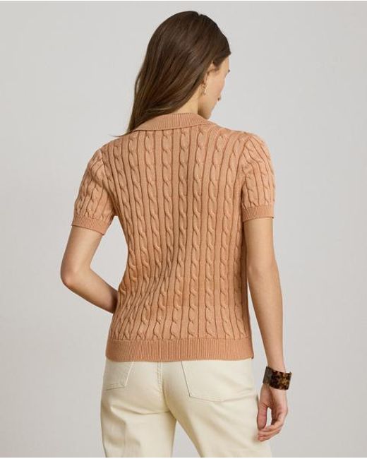 Ralph Lauren Brown Cable Cotton-Blend Short-Sleeve Sweater