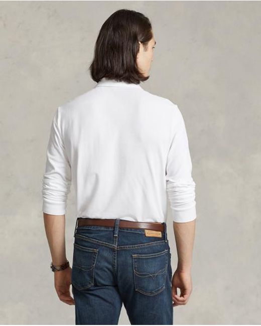 Polo Ralph Lauren White Slim Fit Mesh Long-Sleeve Polo for men