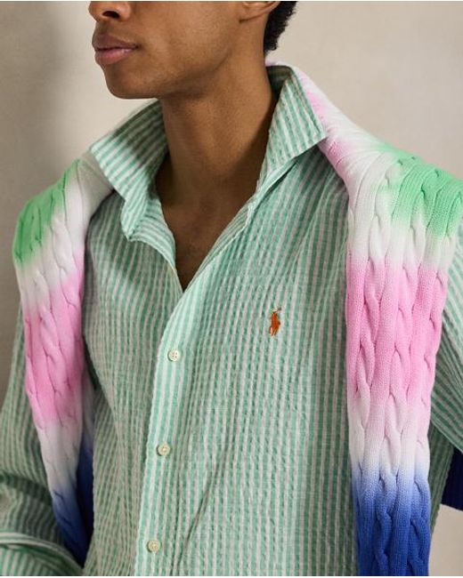 Polo Ralph Lauren Green Custom Fit Striped Seersucker Shirt for men