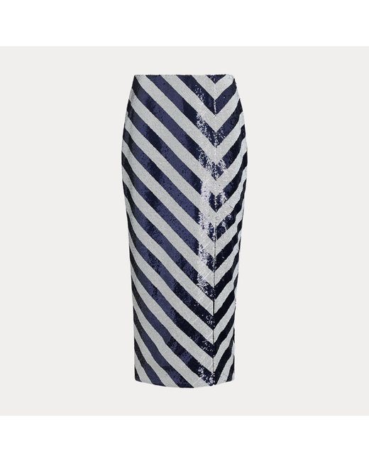 Ralph Lauren Blue Striped Sequined Pencil Midi Skirt
