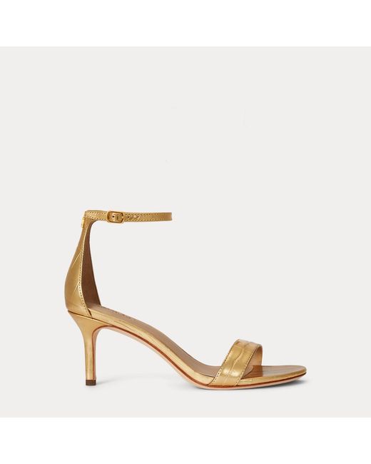 Ralph Lauren Allie Mid-Heel Metallic Embossed Sandal