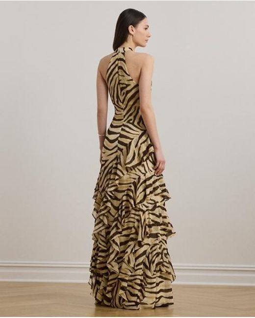 Ralph Lauren Metallic Abendkleid Mit Zebramuster Und Rüschen