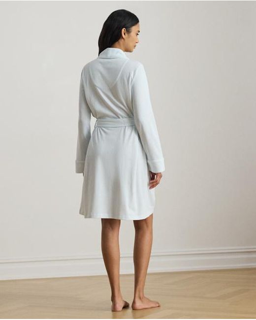 Ralph Lauren Blue Striped Interlock Shawl-Collar Robe