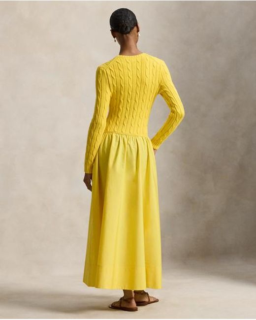 Polo Ralph Lauren Yellow Cable-Knit Bodice Cotton Dress