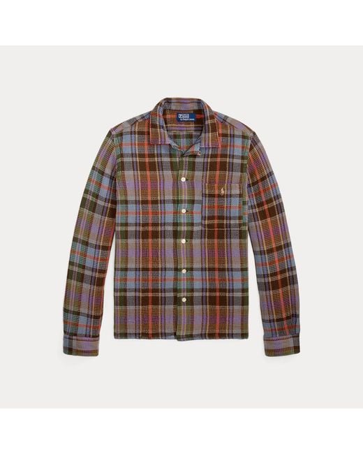 Polo Ralph Lauren Brown Classic Fit Plaid Waffle Camp Shirt for men